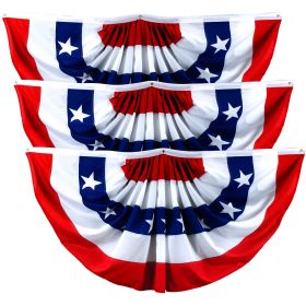 3 Pack USA Pleated Fan Flag 3x6 Feet American USA Bunting Decoration Flags PRINTED Patriotic Stars & Stripes with Canvas Header and Brass Grommets