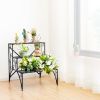 2-Tier Stair Style Metal Plant Stand for Indoor and Outdoor