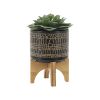 S/2 5/8" GLAZED PLANTER W/ STAND, BLACK