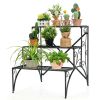 2-Tier Stair Style Metal Plant Stand for Indoor and Outdoor