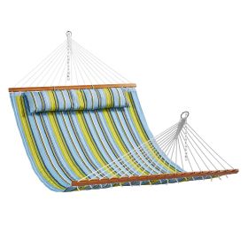 VEVOR Double Quilted Fabric Hammock with Hardwood Spreader Bar Detachable Pillow (Color: Green)